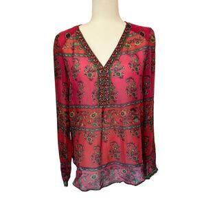 Hale Bob Skye Silk Top size small 100% Silk Jewel Embellished